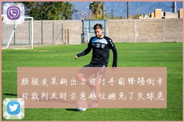 颜骏凌果断出击将对手前锋踢倒幸好裁判及时示意越位避免了失球危机